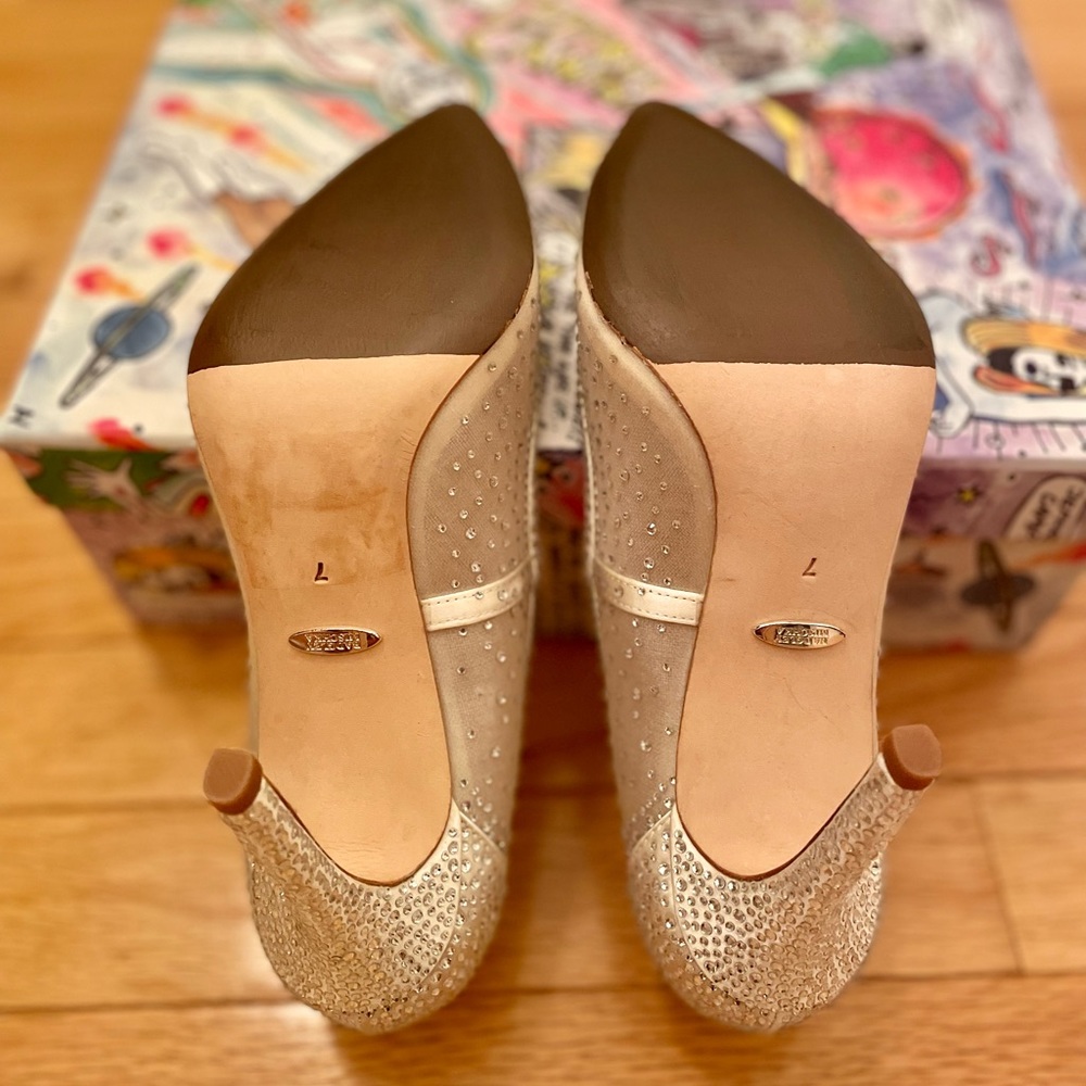 Badgley Mischka Weslee Embellished Satin & Mesh Pointed Toe Pumps - Picture 7 of 7